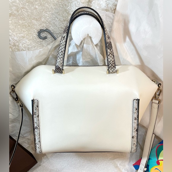 Like New  Genuine Leather white large medium convertible bag satchel - Picture 14 of 16